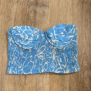 Blue White Floral Strapless Top